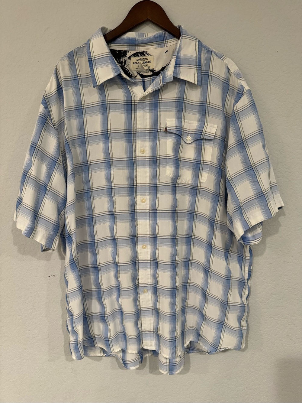 Ralph Lauren Polo Jeans Co. Blue White Plaid Button Down Shirt Mens Size XXL